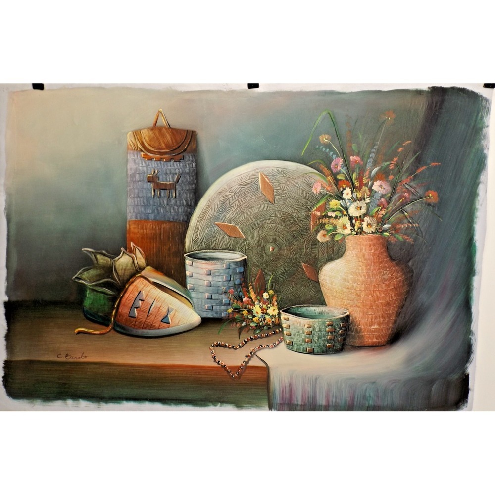 C. Benolt Southwest Still Life Oil Painting Textured Flowers Signed 39 x 27"